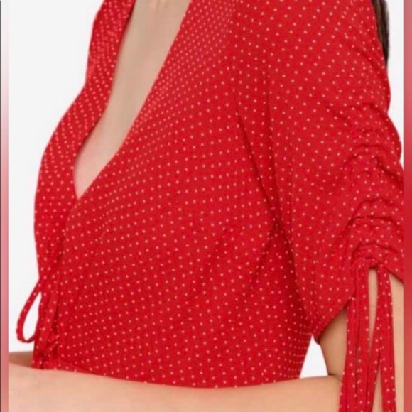 Topshop Red and White Polka Dot Short Sleeve Midi Dress Size 2 - Picture 5 of 16